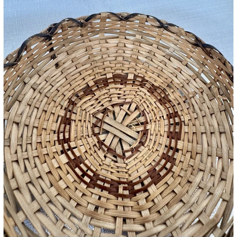 Vintage Trinket Basket Native American Style Lid Ash Splint Wood Woven Folk Art